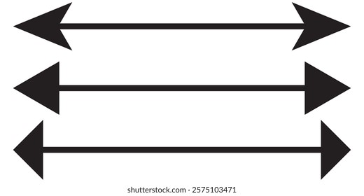 Black arrow icon isolated on white background. Horizontal dual long straight , right and left side arrow signs. Arrow indicated the direction symbol. Curved and straight arrow icon vector. 1176