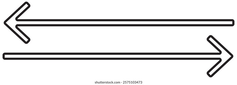 Black arrow icon isolated on white background. Horizontal dual long straight , right and left side arrow signs. Arrow indicated the direction symbol. Curved and straight arrow icon vector. 1176