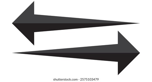 Black arrow icon isolated on white background. Horizontal dual long straight , right and left side arrow signs. Arrow indicated the direction symbol. Curved and straight arrow icon vector. 1176