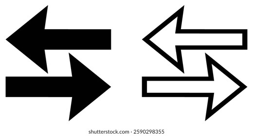 Black arrow icon isolated on white background. Right and left side arrow signs. Arrow indicated the direction symbol. Curved and straight arrow icon vector.