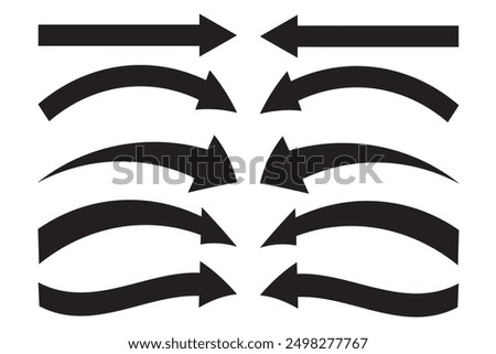 Black arrow icon isolated on white background. Horizontal dual long straight , right and left side arrow signs. Arrow indicated the direction symbol. Curved and straight arrow icon vector.