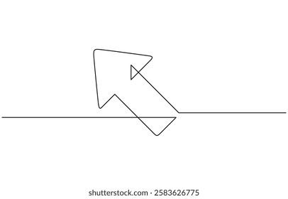 Black arrow icon line continuous drawing vector, Single line cursor arrow icon. Background of drawing one line on a white background.