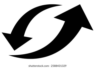 Black arrow icon. Black long curved arrow on white background. Long arrow. Curved arrow. eps 888