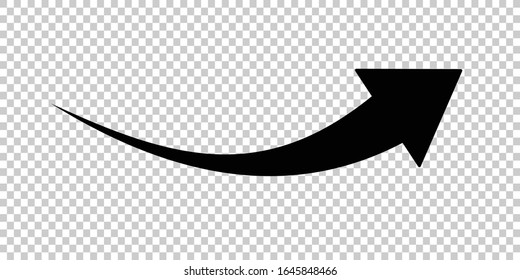 Black arrow icon on transparent background. flat style. arrow icon for web or app design user interface, arrow indicated direction symbol. curved arrow sign.