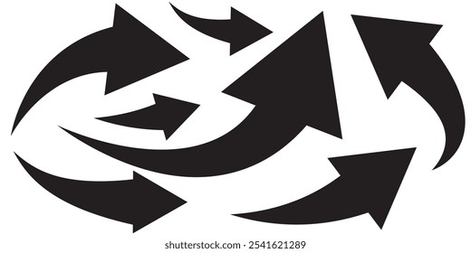 Black arrow icon on transparent background. Flat style arrow icon for your website, design, logo, app, UI., curved arrow sign.