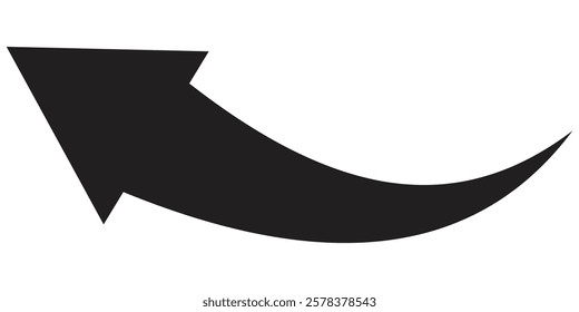 Black arrow icon on transparent background. Flat style arrow icon for your website, design, logo, app, UI., curved arrow sign.