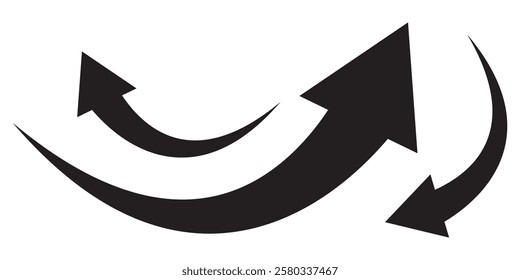 Black arrow icon on transparent background. Flat style arrow icon for your website, design, logo, app, UI., curved arrow sign. 1176