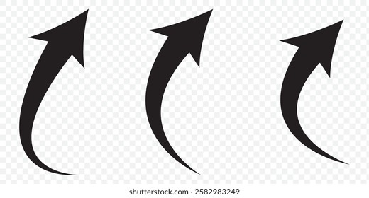 Black arrow icon on transparent background. Flat style arrow icon for your website, design, logo, app, UI., curved arrow sign. Eps 10.