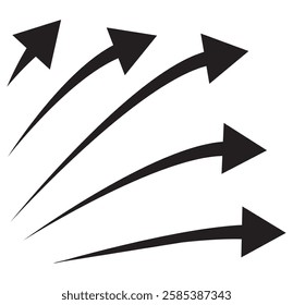 Black arrow icon on transparent background. Flat style arrow icon for your website, design, logo, app, UI., curved arrow sign.