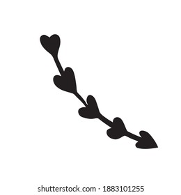 black arrow icon on a white background. With hearts, dots. Flat style. arrow icon for your website design, logo, app, ui. the arrow points to the direction symbol. curved arrow.