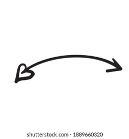 black arrow icon on a white background. With hearts, dots. Flat style. arrow icon for your website design, logo, app, ui. the arrow points to the direction symbol. curved arrow.