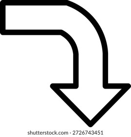 Icono de flecha negra que apunta hacia abajo a la esquina derecha símbolo gráfico simple