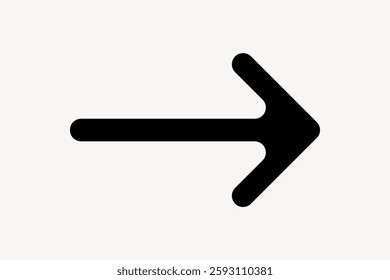 Black arrow icon pointing right. Simple arrow design. Directional arrow symbol. Minimalist arrow graphic. Right-pointing illustration. Isolated vector element.