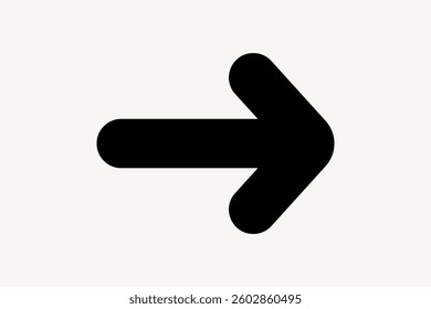 Black arrow icon pointing right on a white background. Simple arrow design. Right arrow symbol. Minimalist arrow graphic. Pointing right. Minimal shape vector.