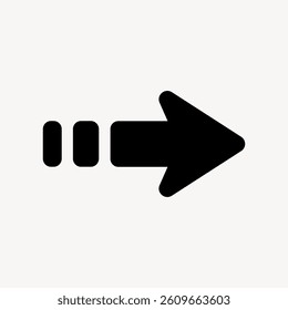Black arrow icon pointing right. Simple arrow design. Arrow with three lines. Right-pointing arrow symbol. Minimalist graphic. Minimal vector design.
