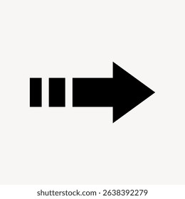 Black arrow icon pointing right. Simple arrow design with bold lines. Arrow symbol for direction, navigation, or movement. Minimalist graphic. Arrow vector graphic.