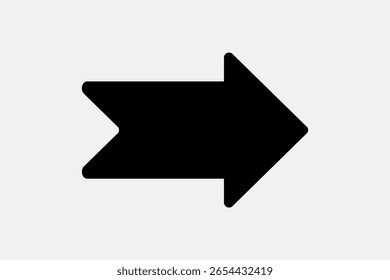Black arrow icon pointing right. Simple arrow design, bold arrow shape. Right-pointing arrow, black on white background. Minimalist graphic. Design element vector.