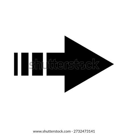 Black arrow icon pointing right with striped tail representing movement or next action
