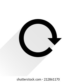 Black arrow icon reload, refresh, rotation, reset, repeat sign 07. Web pictogram with gray long shadow on white background. Simple, solid, plain, flat style. Vector illustration graphic design 8 eps