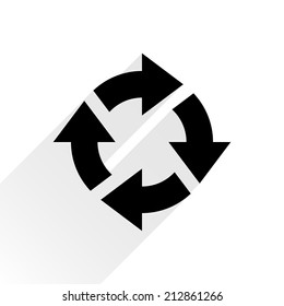 Black arrow icon reload, refresh, rotation, reset, repeat sign 15. Web pictogram with gray long shadow on white background. Simple, solid, plain, flat style. Vector illustration graphic design 8 eps