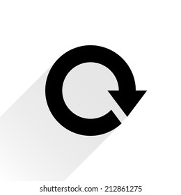Black arrow icon reload, refresh, rotation, reset, repeat sign 12. Web pictogram with gray long shadow on white background. Simple, solid, plain, flat style. Vector illustration graphic design 8 eps