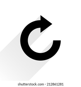 Black arrow icon reload, refresh, rotation, reset, repeat sign 11. Web pictogram with gray long shadow on white background. Simple, solid, plain, flat style. Vector illustration graphic design 8 eps