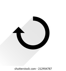 Black arrow icon reload, refresh, rotation, reset, repeat sign 25. Web pictogram with gray long shadow on white background. Simple, solid, plain, flat style. Vector illustration graphic design 8 eps