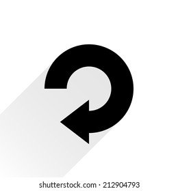 Black arrow icon reload, refresh, rotation, reset, repeat sign 32. Web pictogram with gray long shadow on white background. Simple, solid, plain, flat style. Vector illustration graphic design 8 eps