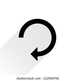 Black arrow icon reload, refresh, rotation, reset, repeat sign 26. Web pictogram with gray long shadow on white background. Simple, solid, plain, flat style. Vector illustration graphic design 8 eps