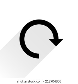 Black arrow icon reload, refresh, rotation, reset, repeat sign 24. Web pictogram with gray long shadow on white background. Simple, solid, plain, flat style. Vector illustration graphic design 8 eps
