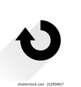 Black arrow icon reload, refresh, rotation, reset, repeat sign 31. Web pictogram with gray long shadow on white background. Simple, solid, plain, flat style. Vector illustration graphic design 8 eps