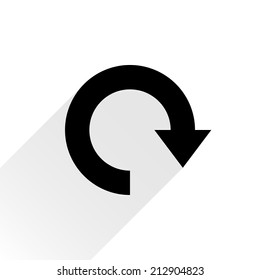 Black arrow icon reload, refresh, rotation, reset, repeat sign 27. Web pictogram with gray long shadow on white background. Simple, solid, plain, flat style. Vector illustration graphic design 8 eps