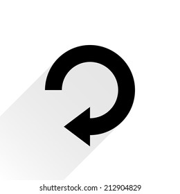Black arrow icon reload, refresh, rotation, reset, repeat sign 29. Web pictogram with gray long shadow on white background. Simple, solid, plain, flat style. Vector illustration graphic design 8 eps