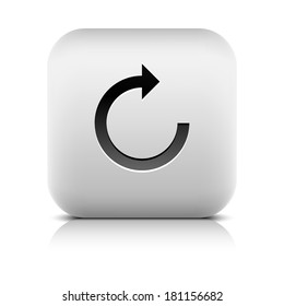 Black arrow icon. Reload, rotation, reset, loop, refresh sign. Rounded square web button gray reflection shadow on white background. Series in a stone style. Vector illustration design element 8 eps