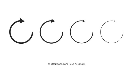 Black arrow icon set. circle arrows. refresh icons set. curved reload sign and symbol. uploading and update icon