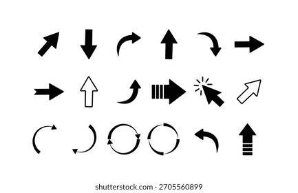 Conjunto de iconos de flecha negra, Colección de Ilustración vectorial de flecha simple moderna