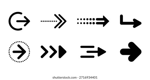 black arrow icon set collection direction navigation pointer symbol simple design isolated on white background