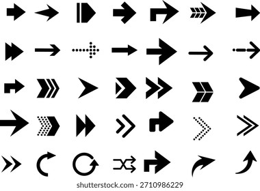 Conjunto de iconos de flecha negra: símbolos de flecha direccional, cursor y signos de navegación Colección de Vector