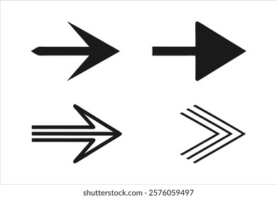 black arrow icon, simple modern thin arrows symbol vector art illustration isolated on white background