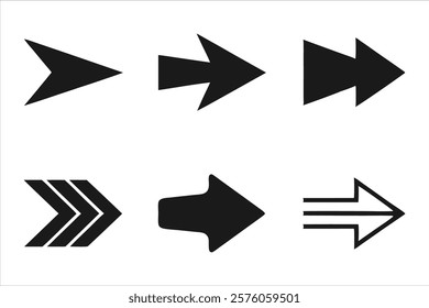 black arrow icon, simple modern thin arrows symbol vector art illustration isolated on white background