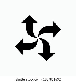 Icono de flecha negra se expande a cuatro lados. Símbolo disperso - Vector. 