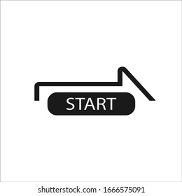 black arrow icon with start text. flat design with isolated white background.