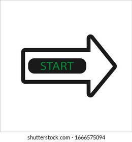 black arrow icon with start text. flat design with isolated white background.