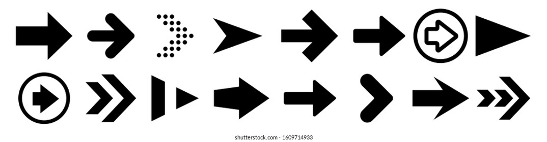 Black arrow icons set. Vector illustration