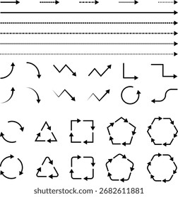Conjunto de Vectores de iconos de flecha negra: dirección simple, navegación, ciclo y símbolos de interfaz de usuario