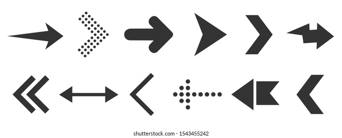 Black arrow icons for web design isolated on white. Vector illustration 