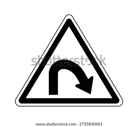 A black arrow indicates a sharp turn to the right on a white triangular warning sign