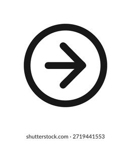Black arrow inside circle pointing to the right. Flat vector design on solid background.