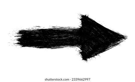 Black arrow isolated on white background. Direction symbol. Ink brush strokes. Watercolor icon design. Vector illustration, eps 10.