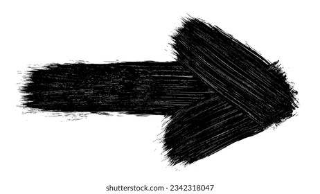 Black arrow isolated on white background. Direction symbol. Ink brush strokes. Watercolor icon design. Vector illustration, eps 10.